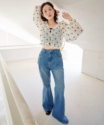 【2尺碼可選/適合身材較矮人群】喇叭拼接牛仔褲