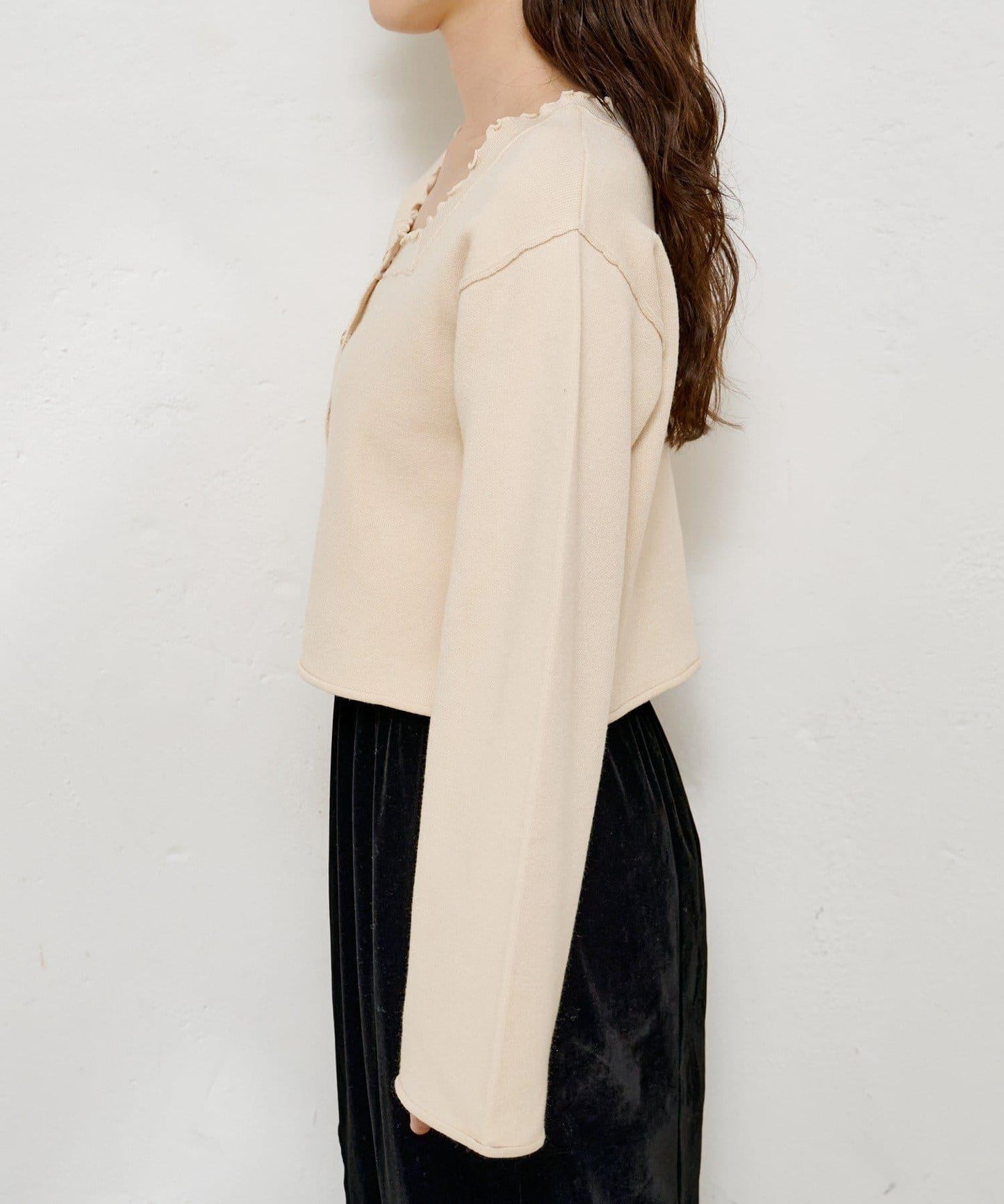 【4色可選】方領荷葉邊針織開衫