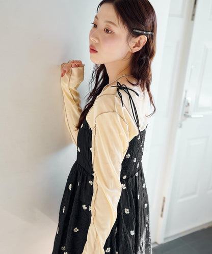 花卉刺繡吊帶長款上衣