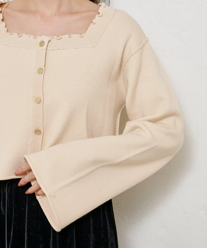 【4色可選】方領荷葉邊針織開衫