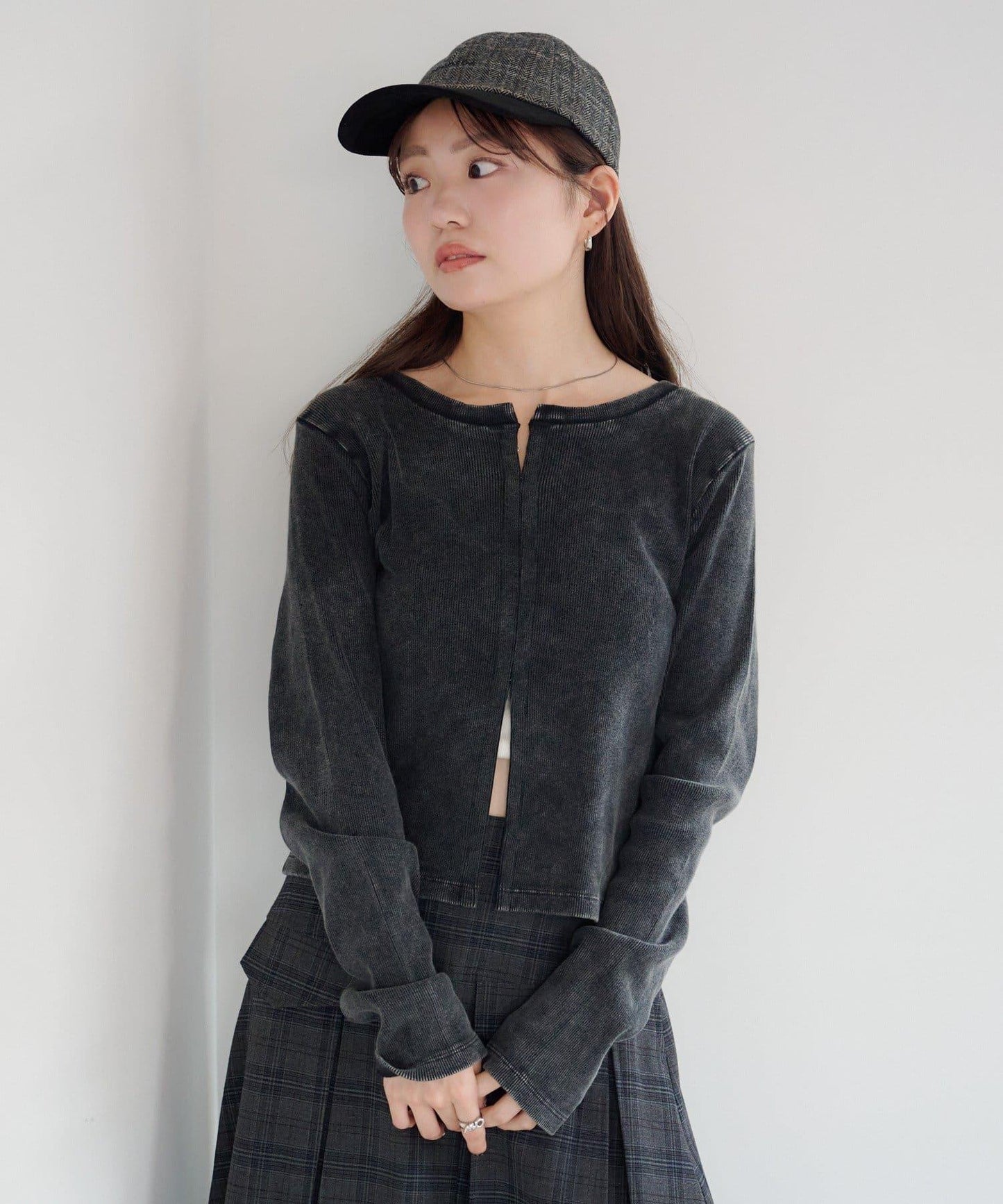 【Kastane】鉤扣羅紋長袖T恤