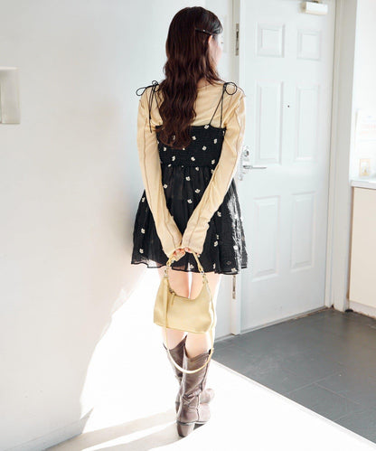 花卉刺繡吊帶長款上衣