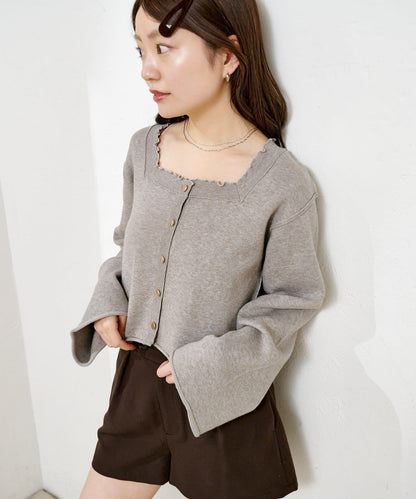 【4色可選】方領荷葉邊針織開衫