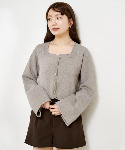【4色可選】方領荷葉邊針織開衫