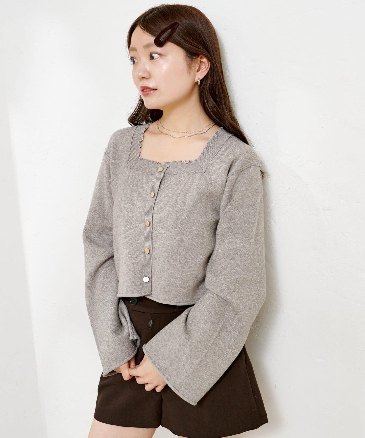 【4色可選】方領荷葉邊針織開衫