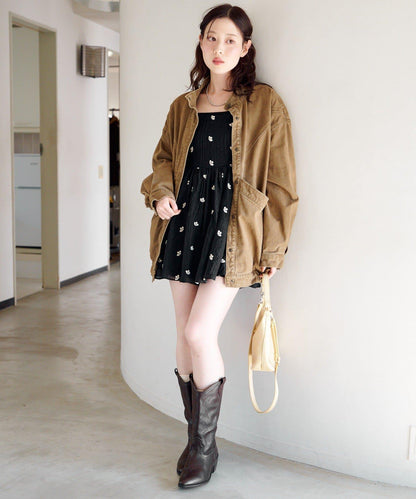 花卉刺繡吊帶長款上衣