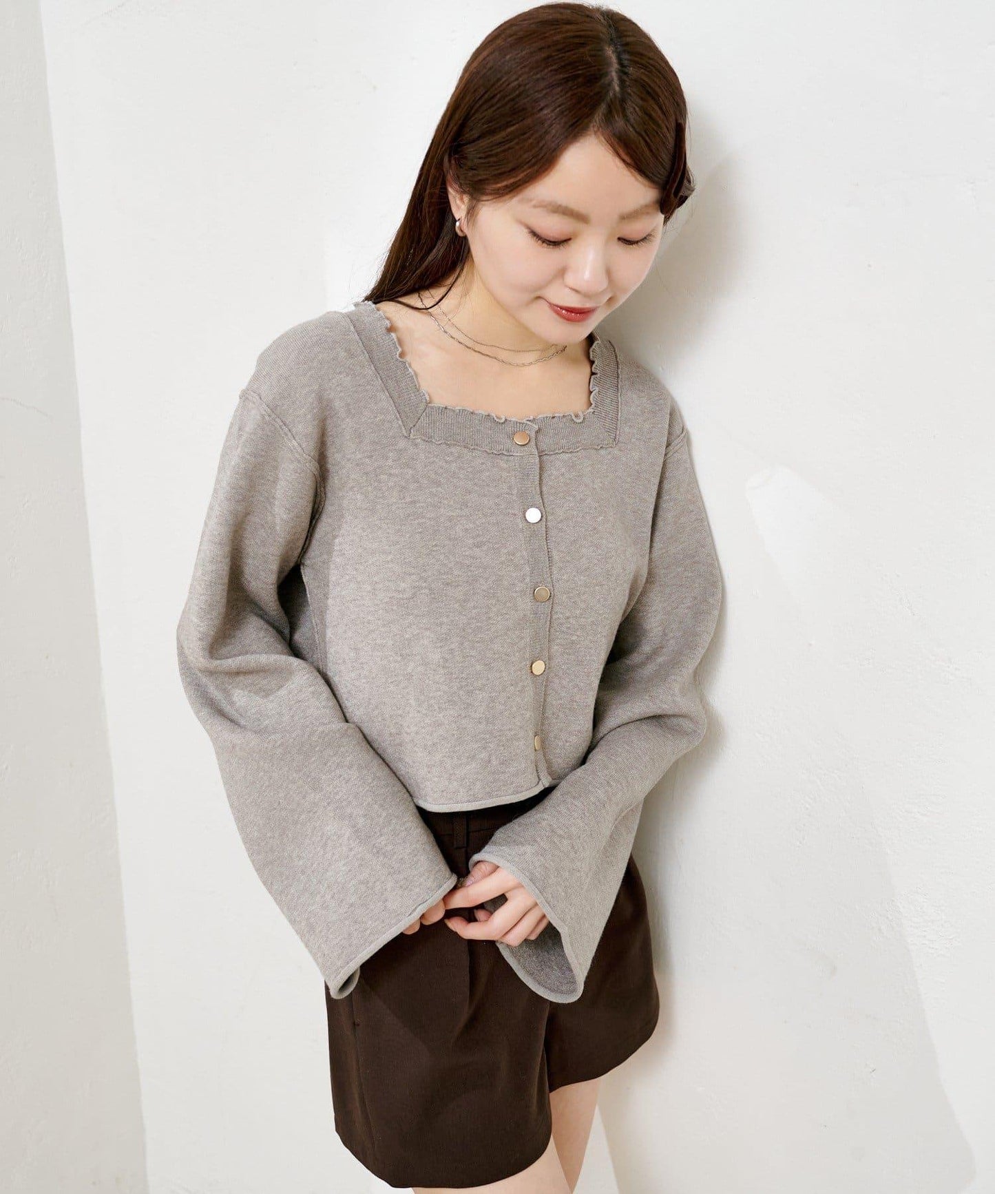 【4色可選】方領荷葉邊針織開衫