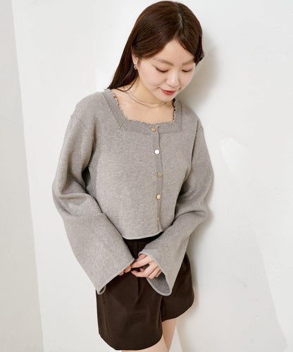 【4色可選】方領荷葉邊針織開衫