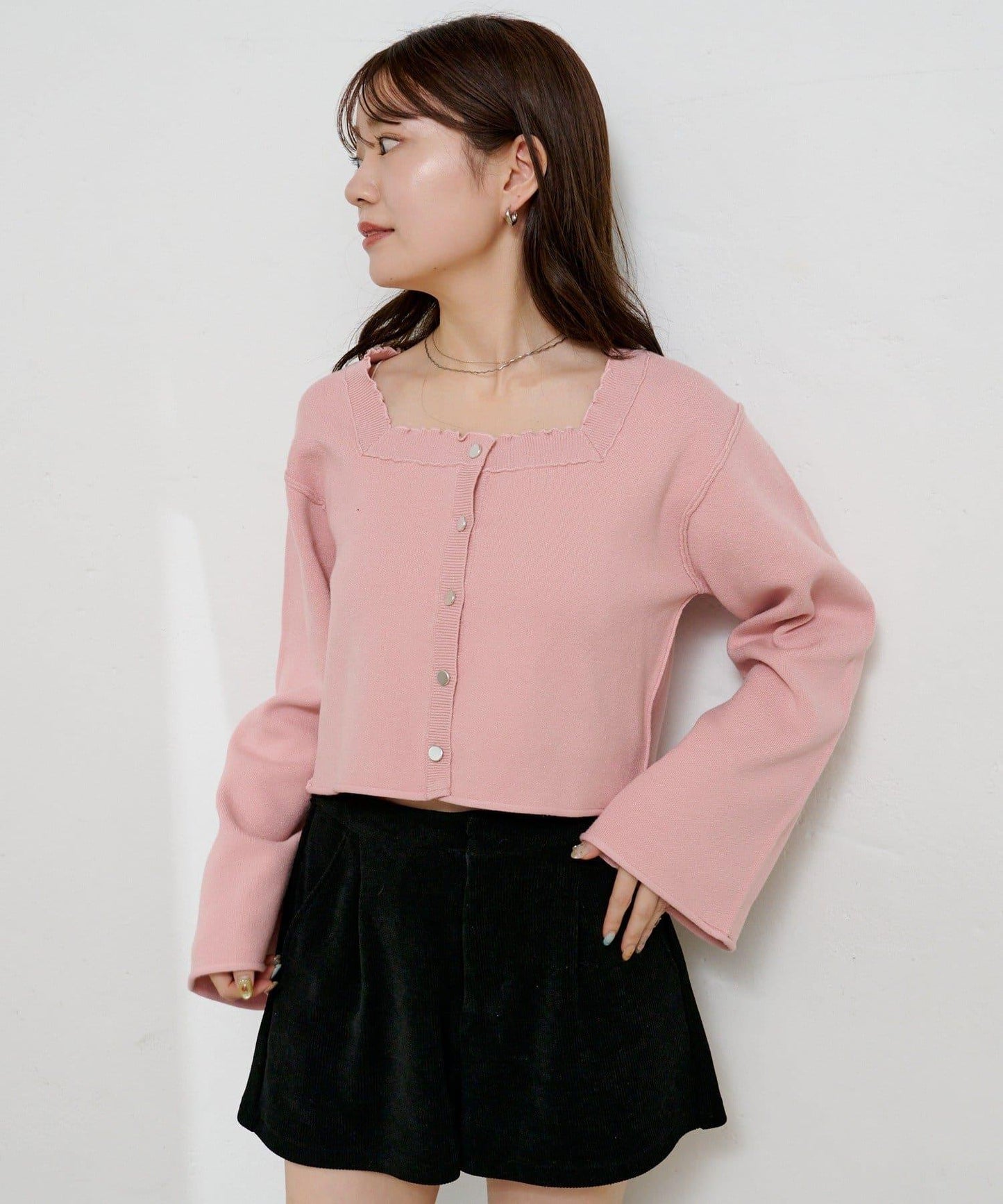 【4色可選】方領荷葉邊針織開衫