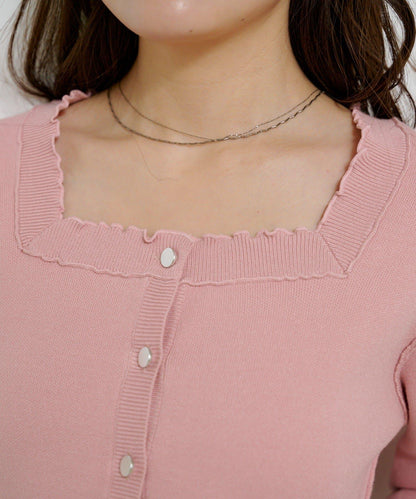 【4色可選】方領荷葉邊針織開衫