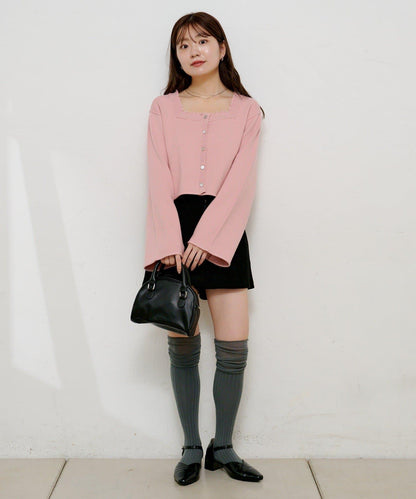 【4色可選】方領荷葉邊針織開衫