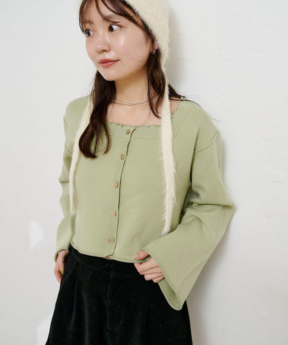 【4色可選】方領荷葉邊針織開衫