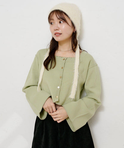 【4色可選】方領荷葉邊針織開衫