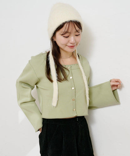 【4色可選】方領荷葉邊針織開衫