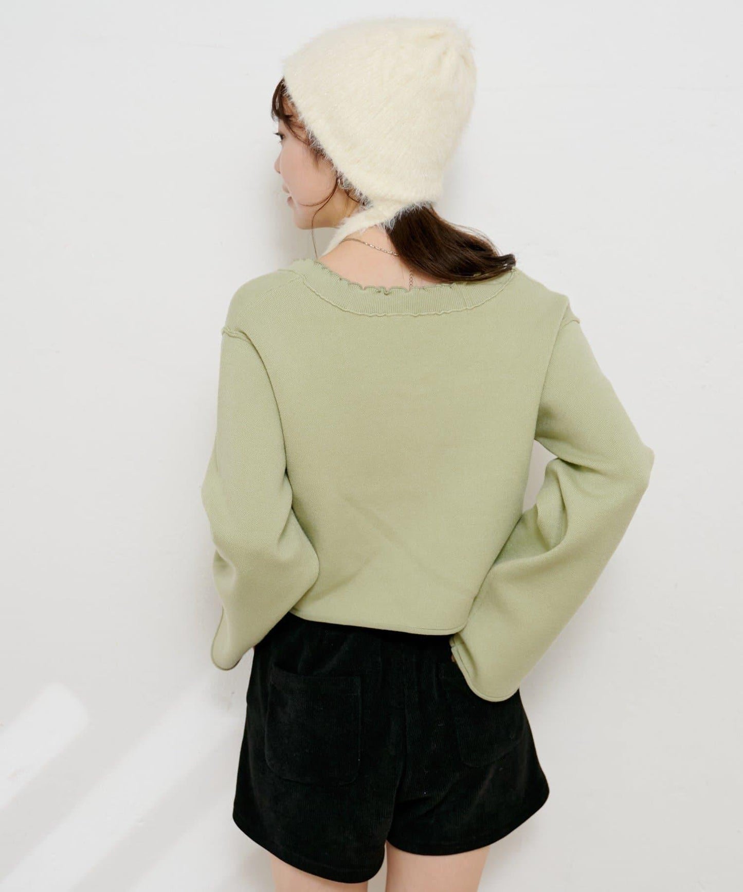 【4色可選】方領荷葉邊針織開衫