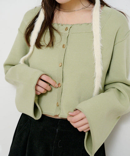 【4色可選】方領荷葉邊針織開衫