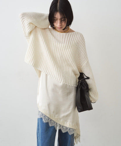 緞面蕾絲不對稱吊帶