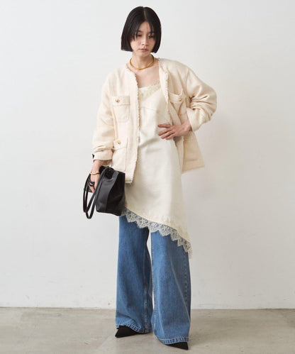 緞面蕾絲不對稱吊帶