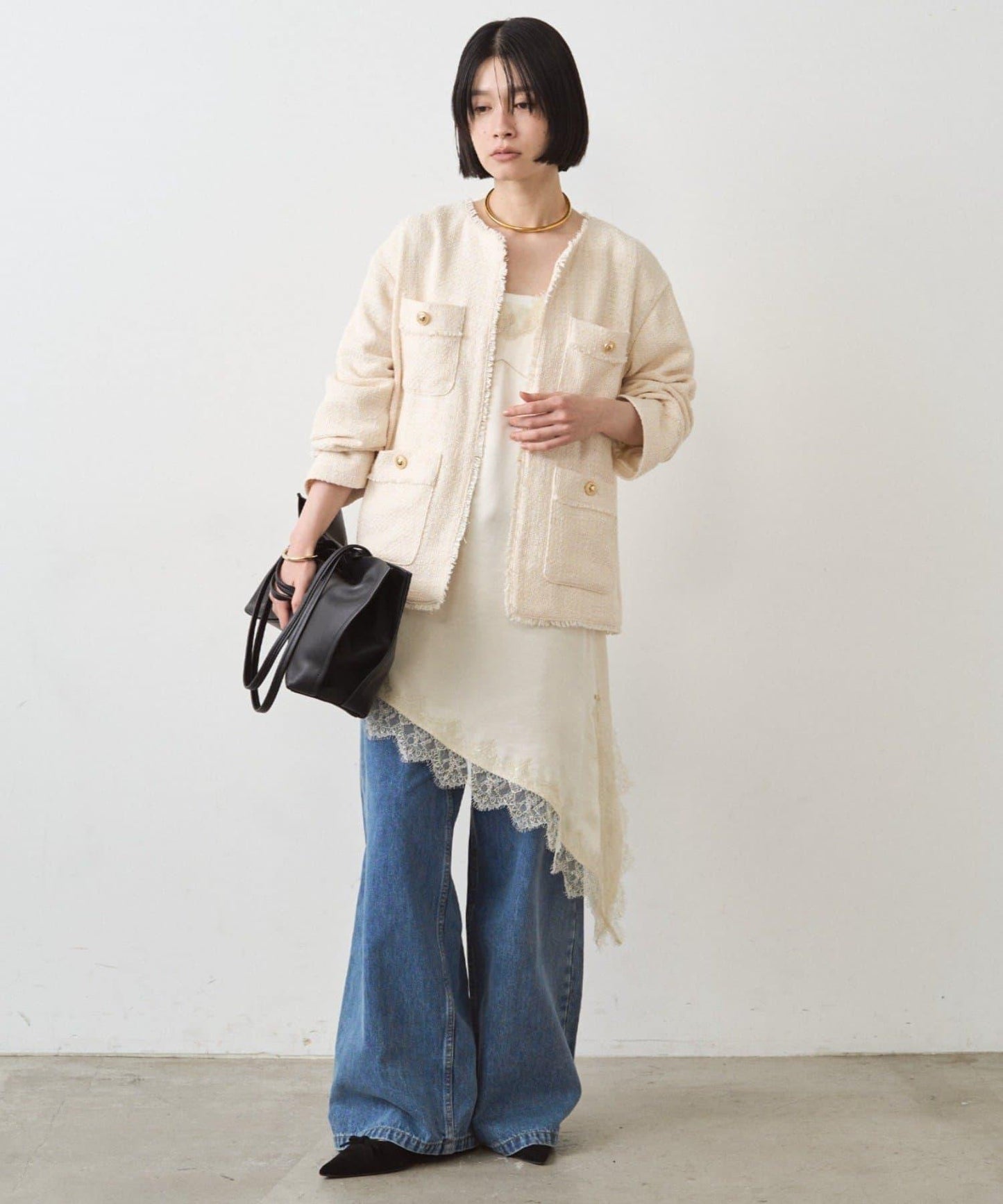 緞面蕾絲不對稱吊帶