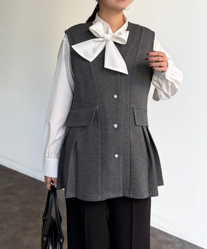 褶皺荷葉邊雙面呢馬甲