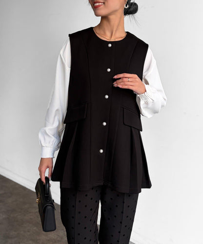 褶皺荷葉邊雙面呢馬甲