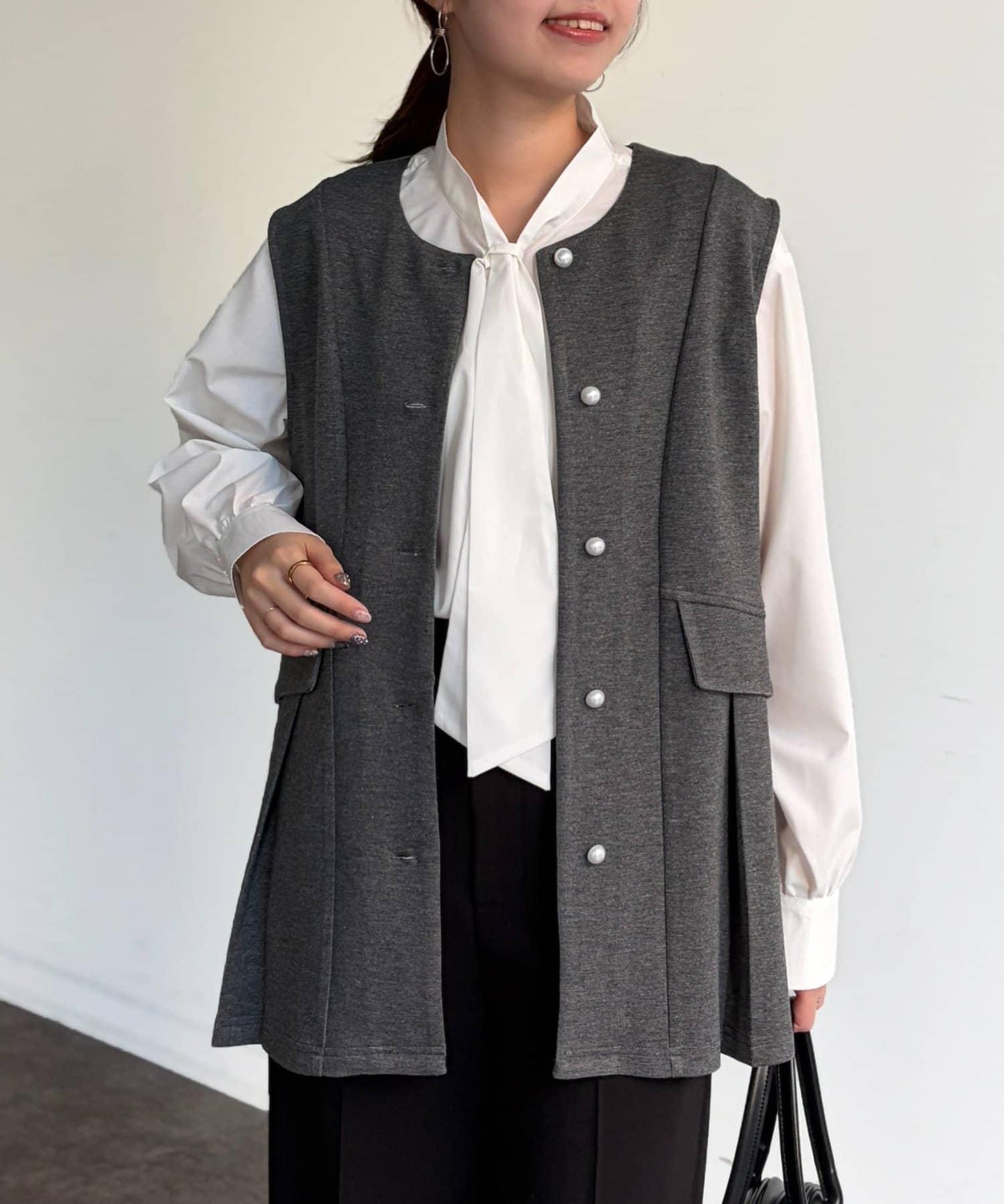 褶皺荷葉邊雙面呢馬甲