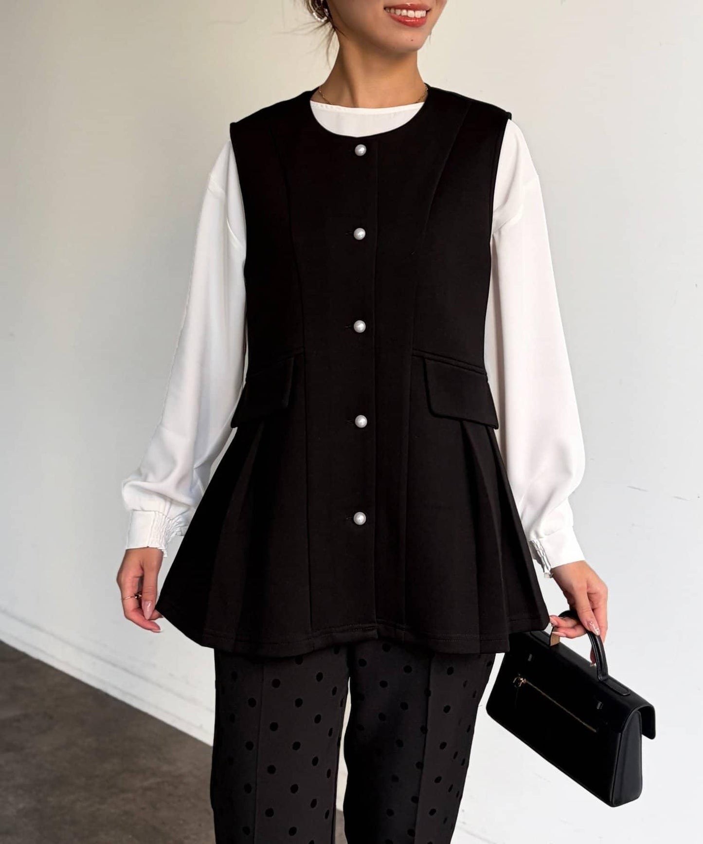 褶皺荷葉邊雙面呢馬甲