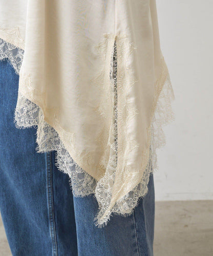 緞面蕾絲不對稱吊帶