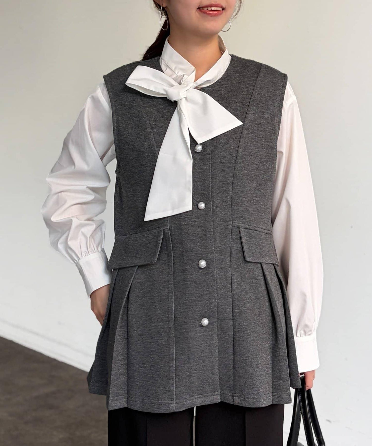 褶皺荷葉邊雙面呢馬甲