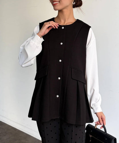 褶皺荷葉邊雙面呢馬甲