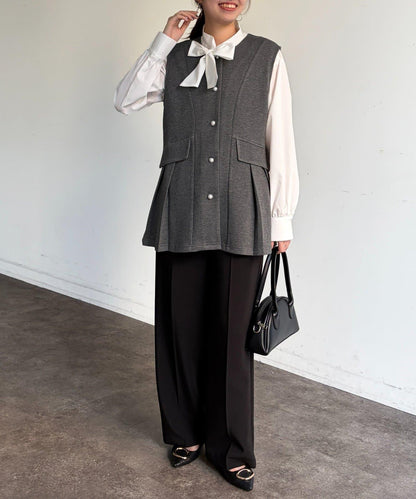 褶皺荷葉邊雙面呢馬甲