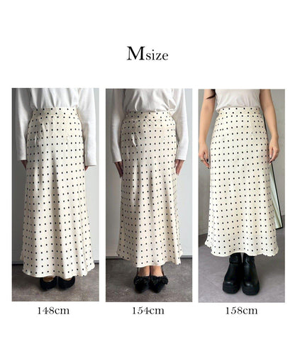 緞面波點斜裁半身裙