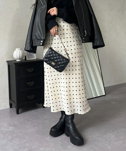 緞面波點斜裁半身裙