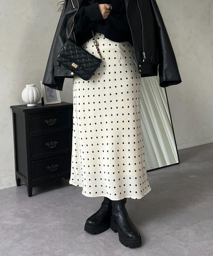 緞面波點斜裁半身裙