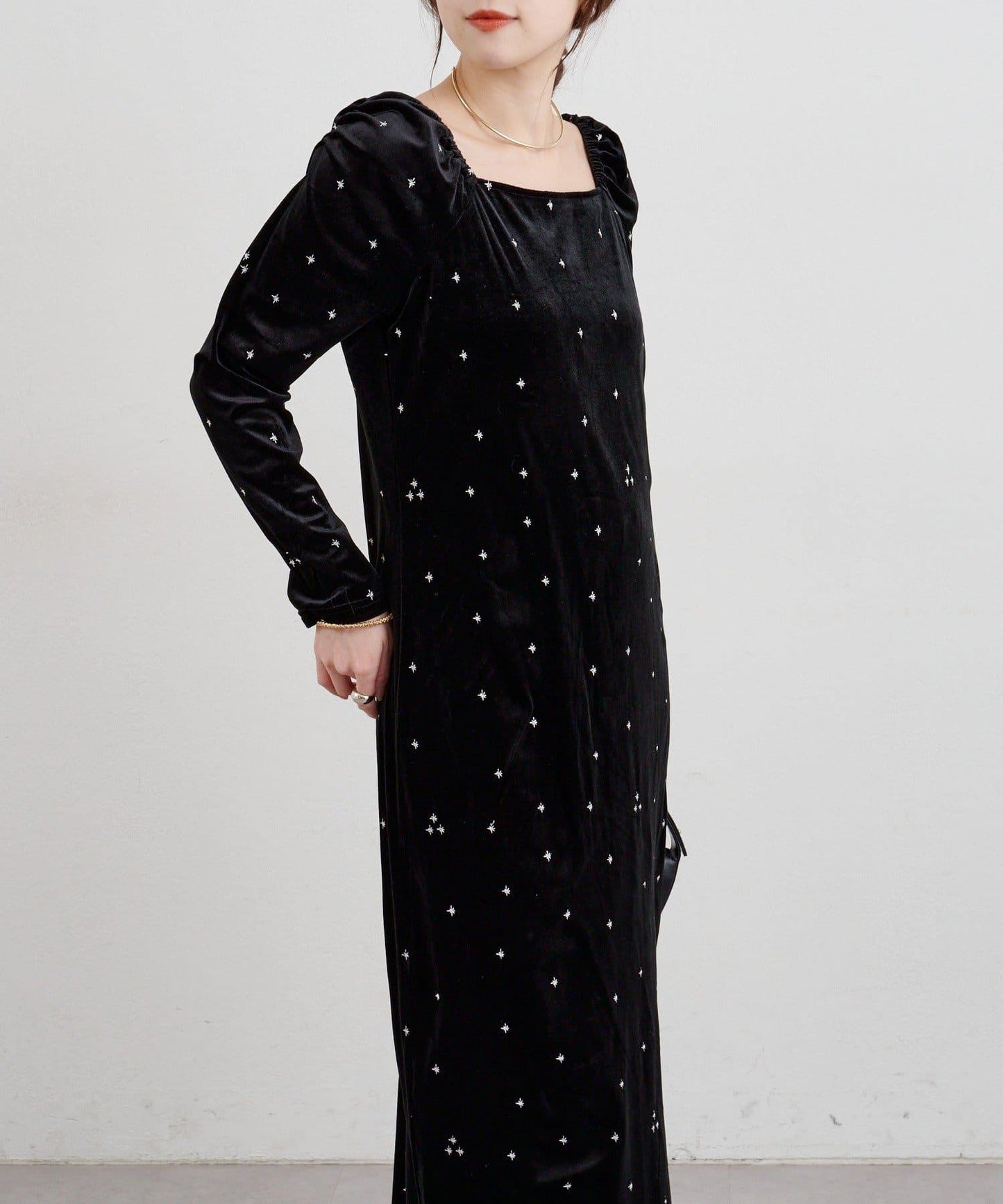 天鵝絨刺繡連衣裙