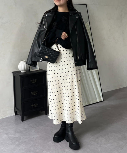 緞面波點斜裁半身裙