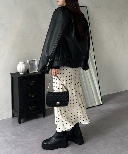 緞面波點斜裁半身裙