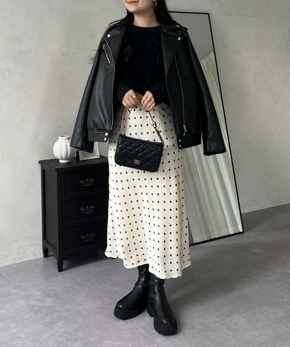 緞面波點斜裁半身裙