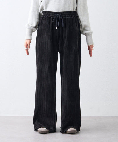 天鵝絨羅紋拼接圖案寬鬆休閒褲