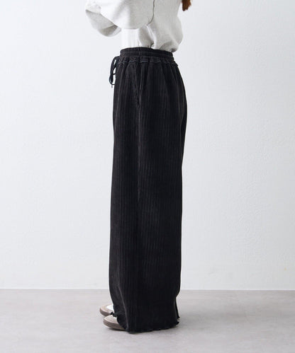 天鵝絨羅紋拼接圖案寬鬆休閒褲