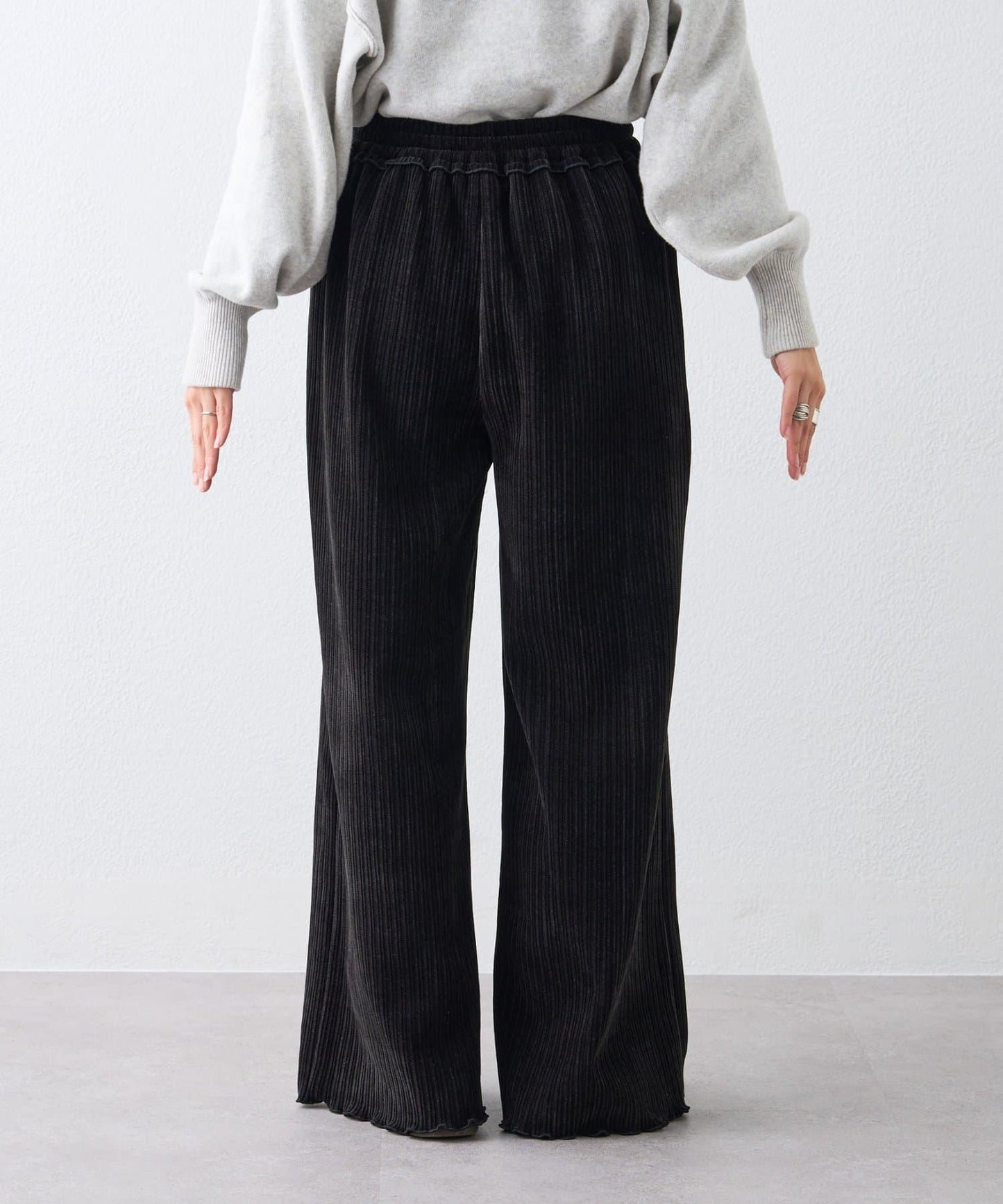 天鵝絨羅紋拼接圖案寬鬆休閒褲