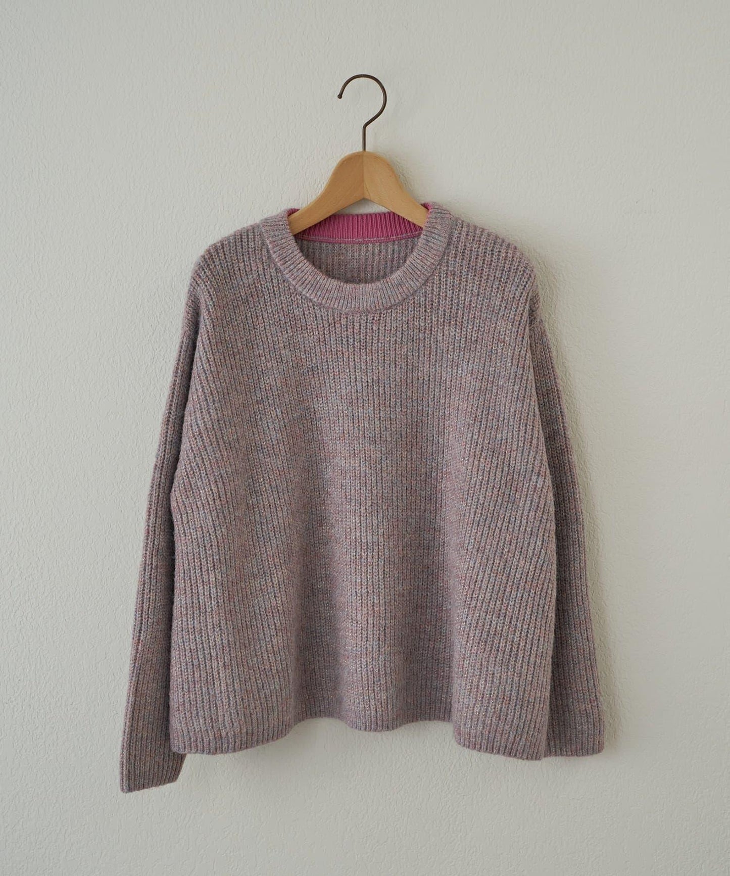 大人休閒風格金銀絲混紡羅紋針織套頭衫