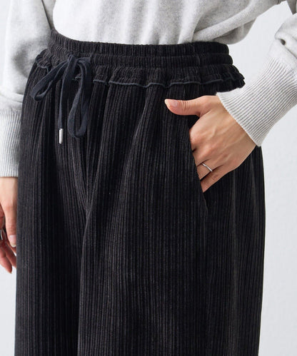 天鵝絨羅紋拼接圖案寬鬆休閒褲