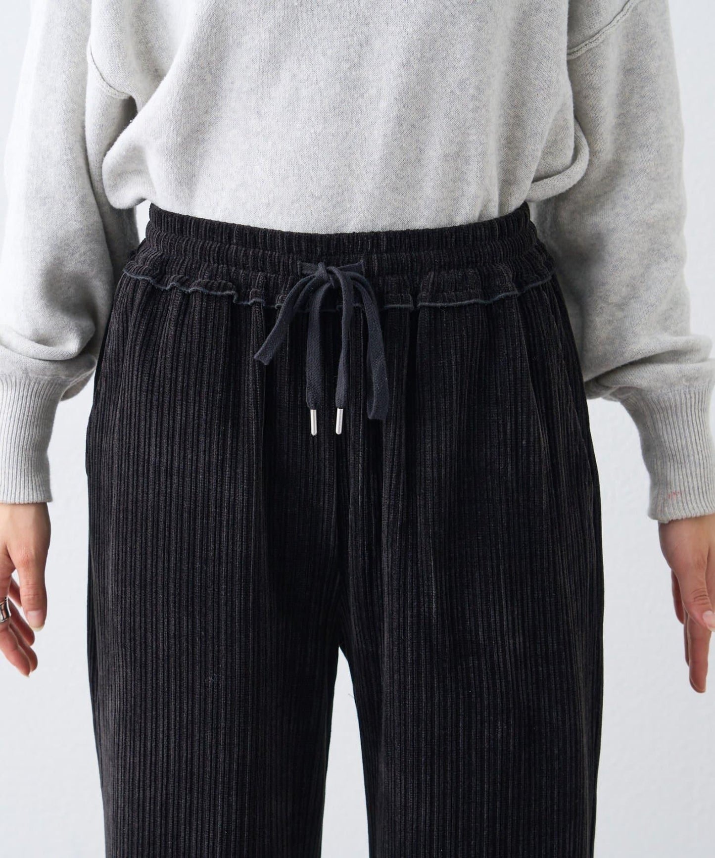 天鵝絨羅紋拼接圖案寬鬆休閒褲