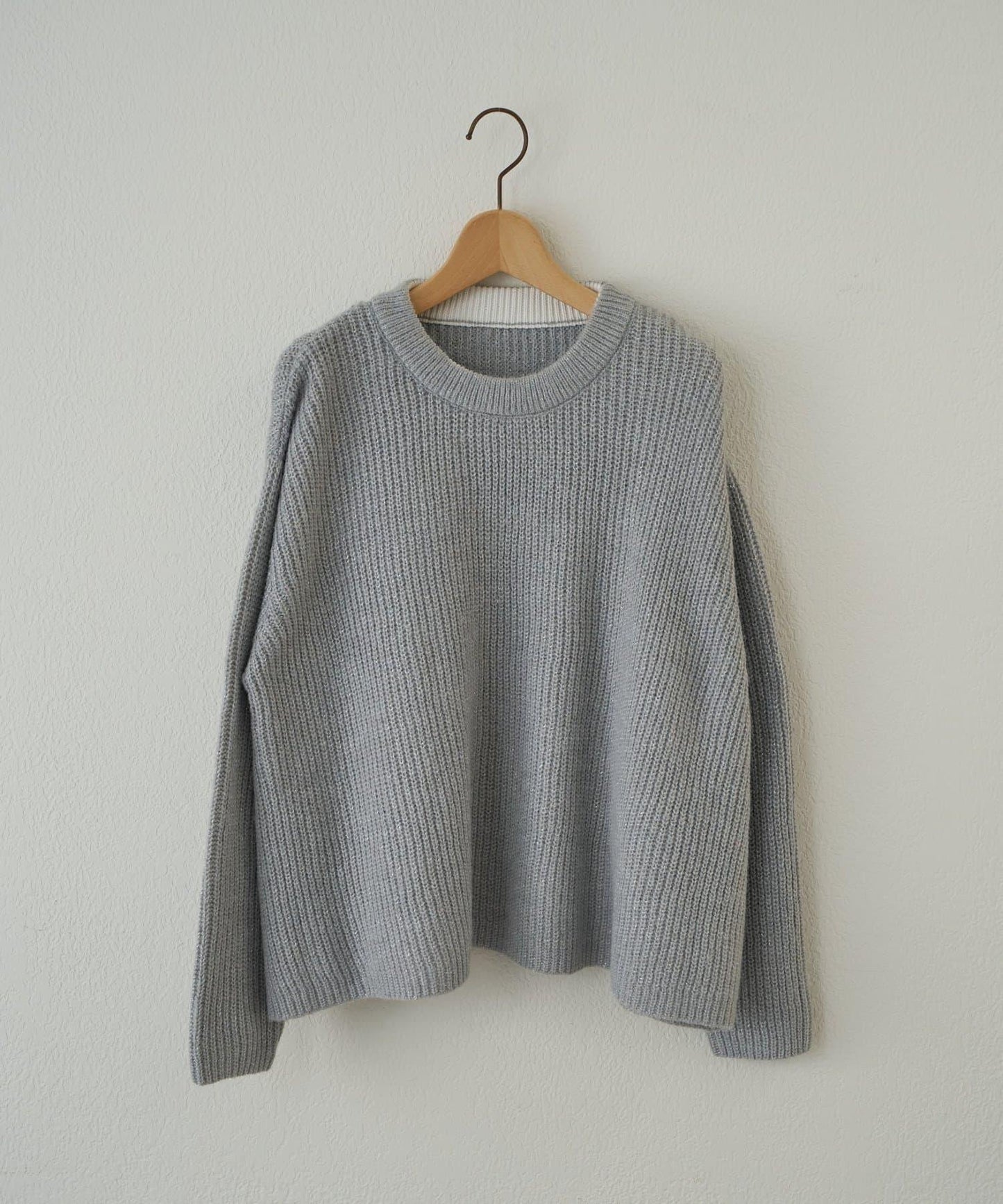 大人休閒風格金銀絲混紡羅紋針織套頭衫