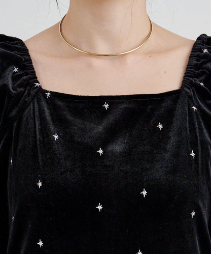 天鵝絨刺繡連衣裙