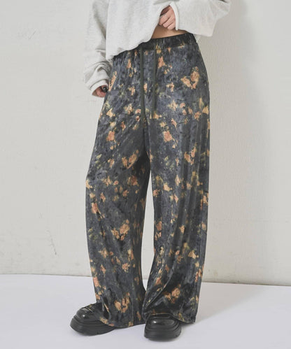 花卉圖案天鵝絨休閒褲