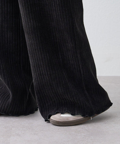 天鵝絨羅紋拼接圖案寬鬆休閒褲