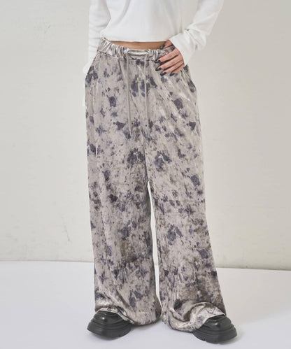 花卉圖案天鵝絨休閒褲