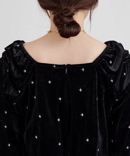 天鵝絨刺繡連衣裙